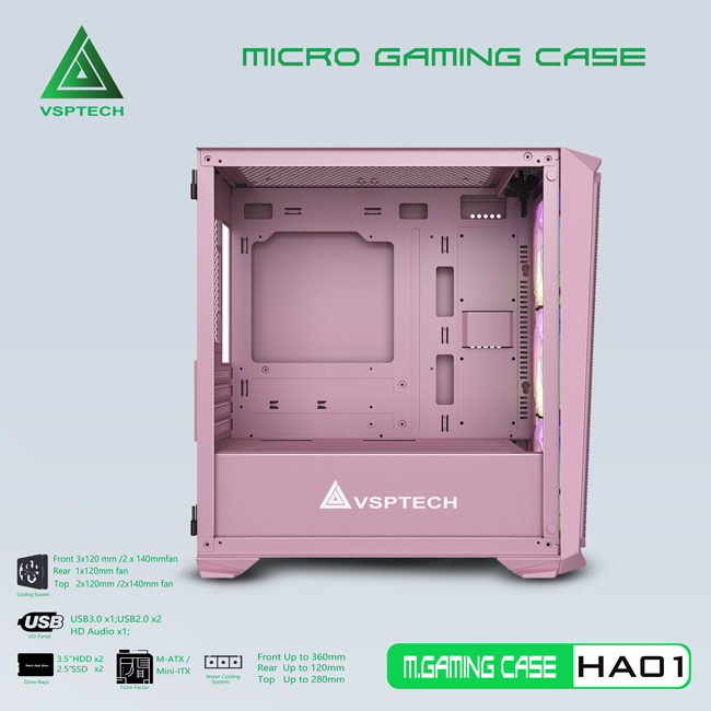 CASE VSPTECH GAMING HA01 (PINK/GREEN)
